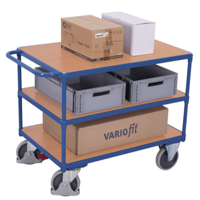 Tischwagen von VARIOfit mit 3 Ladeflaechen und bis zu 500 kg Tragkraft - Beladen