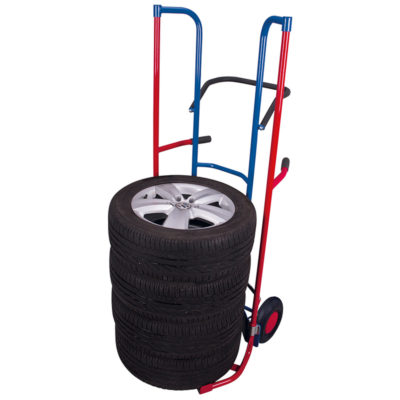 Transportkarre für Fahrzeug-Reifen im Einsatz